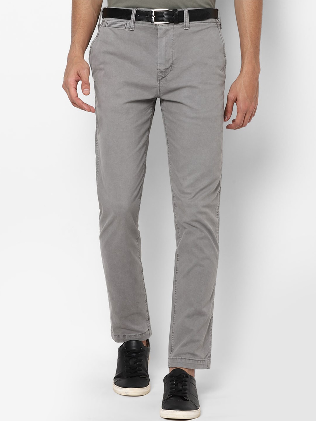 

AMERICAN EAGLE OUTFITTERS Men Grey Textured Slim Fit Trousers