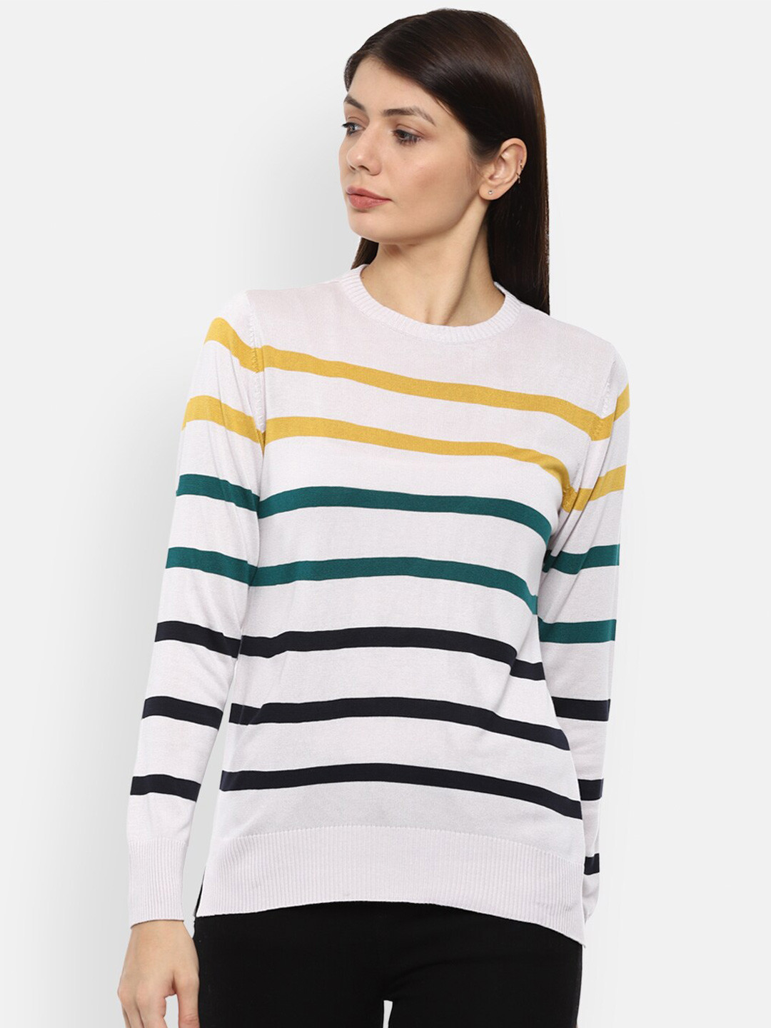 

Van Heusen Woman Women White & Yellow Striped Pullover
