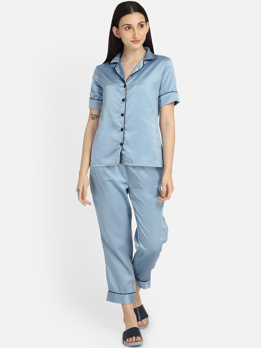 

Smarty Pants Women Blue Satin Night Suit