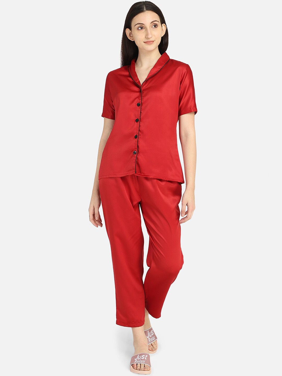 

Smarty Pants Women Red & Black Night suit