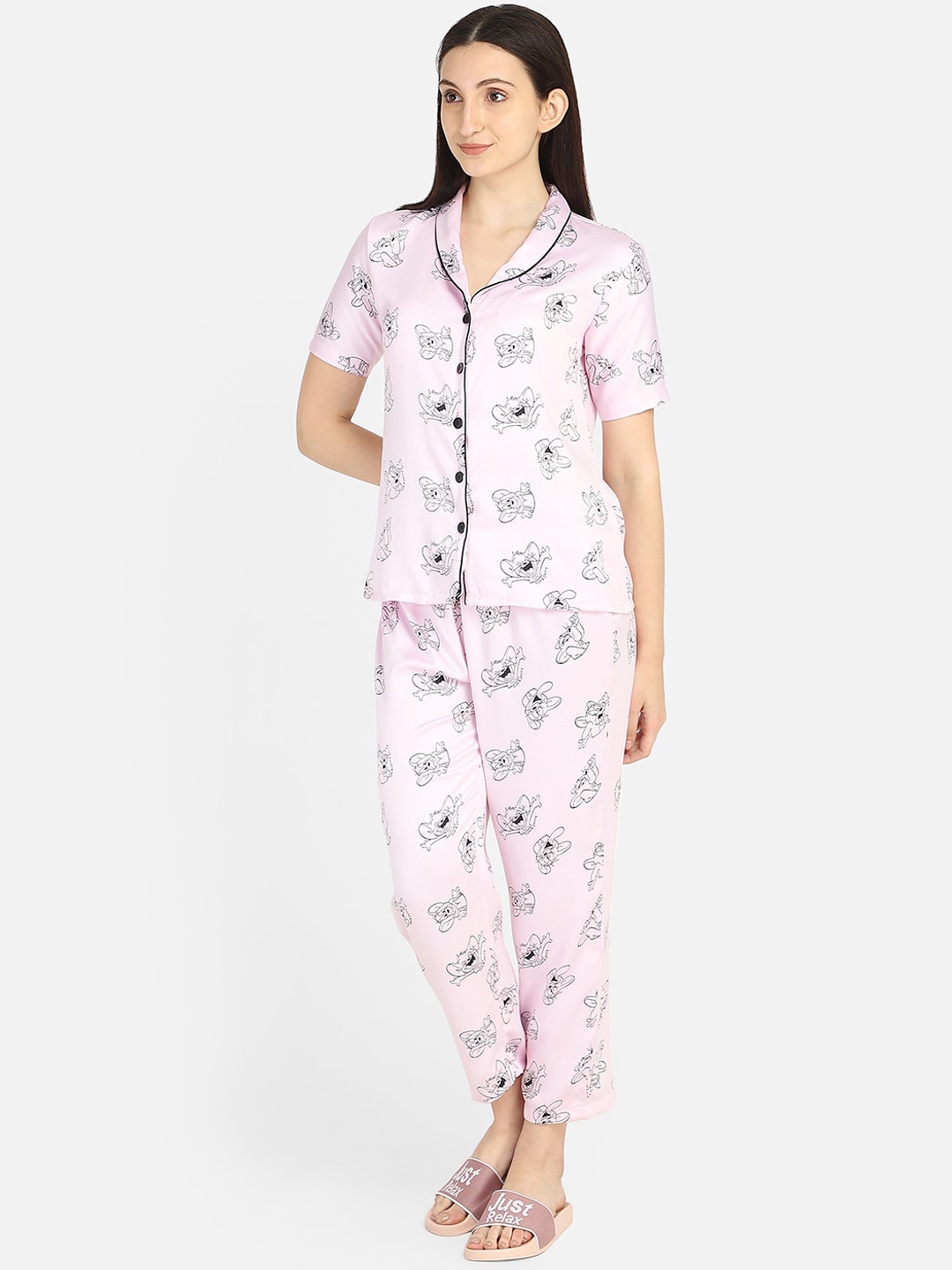 

Smarty Pants Women Pink & Black Printed Night suit