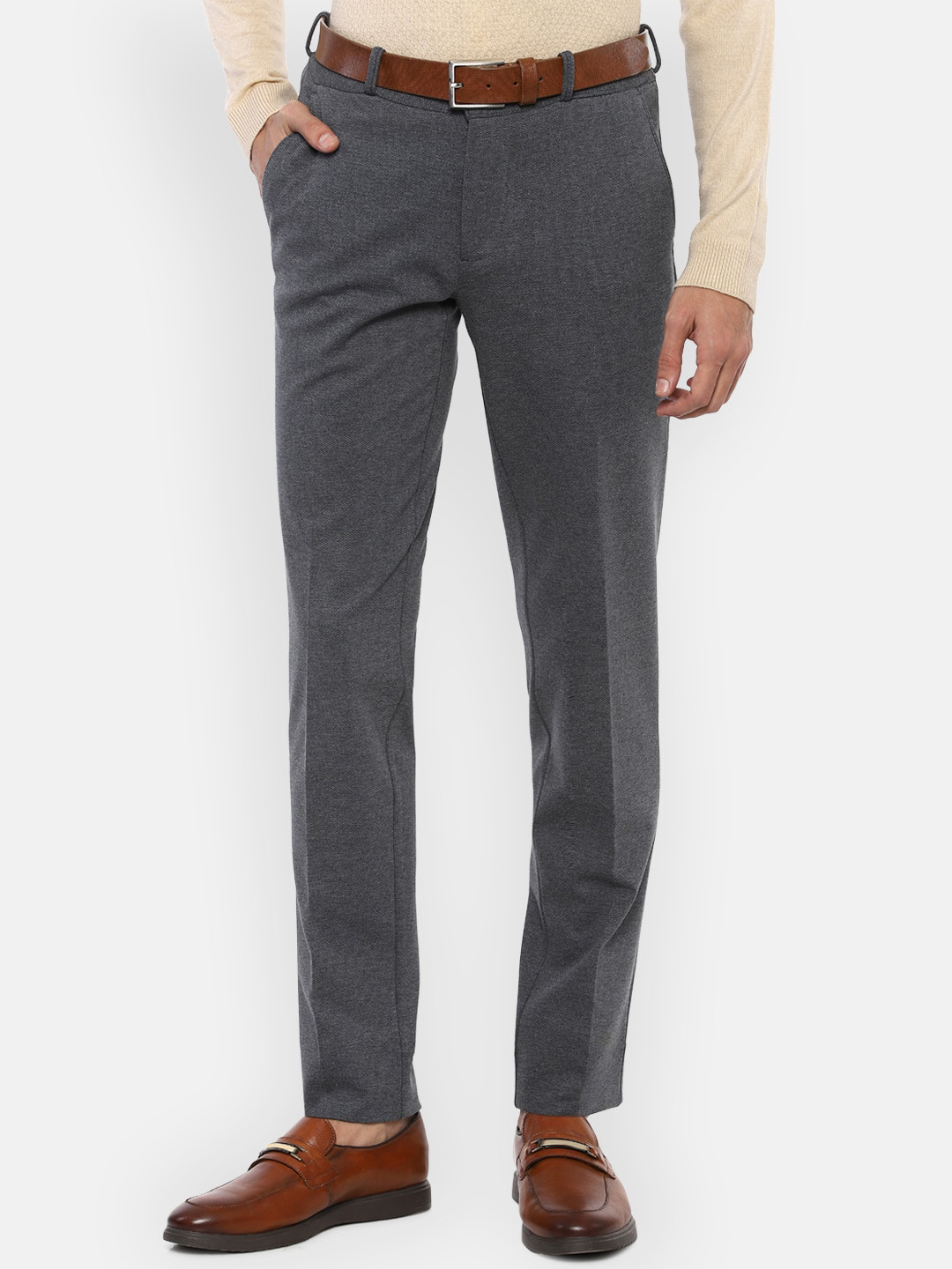 

Van Heusen Sport Men Navy Blue Textured Slim Fit Formal Trousers
