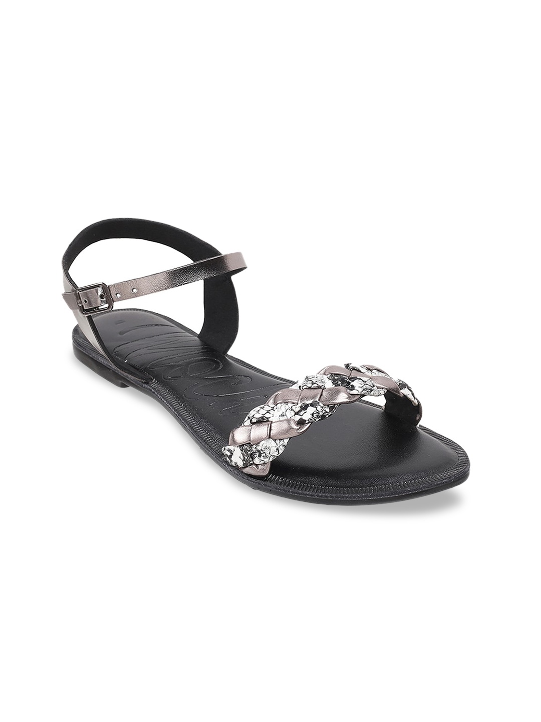 

Mochi Women Grey Textured Open Toe Flats