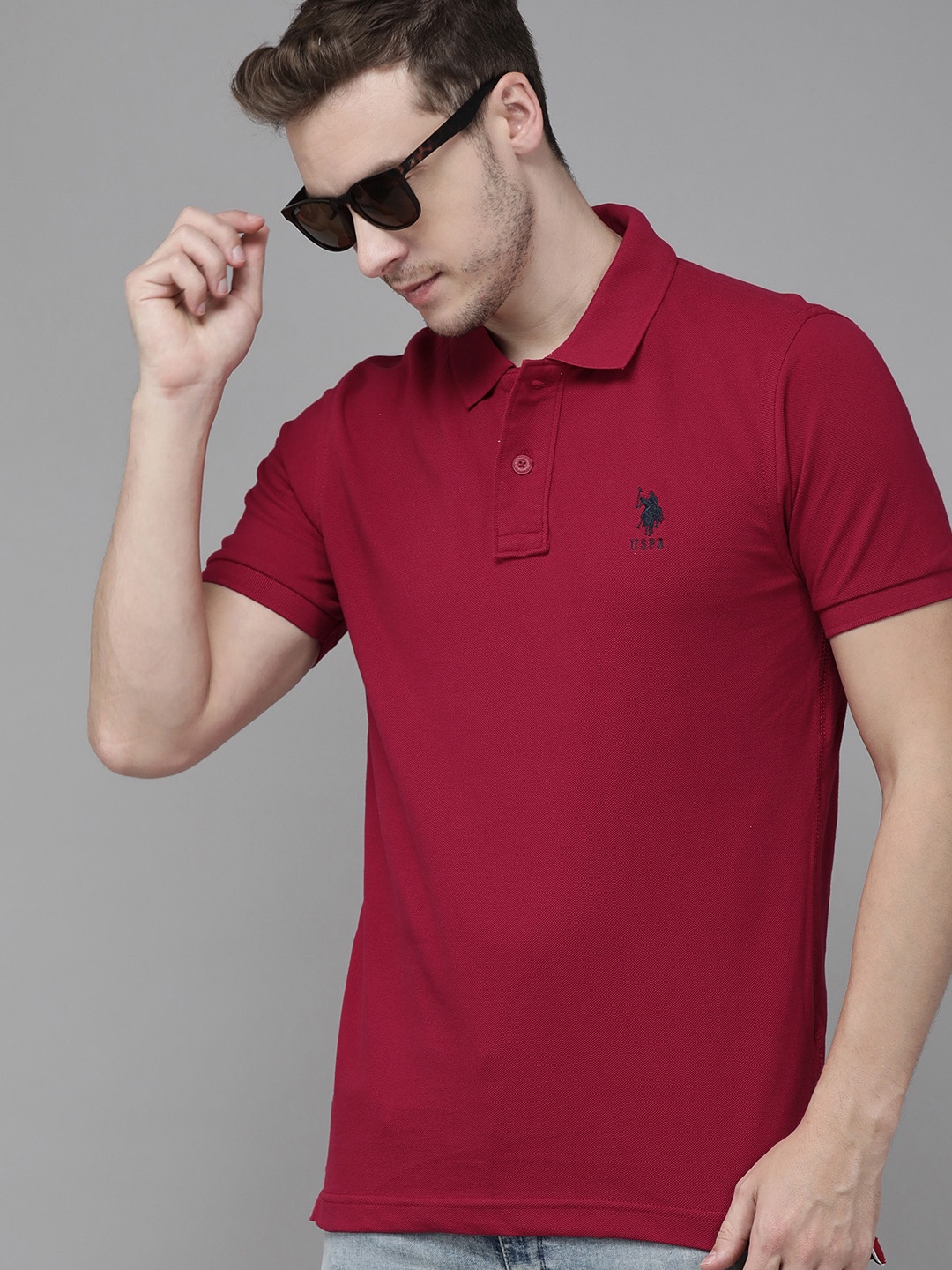 

U S Polo Assn Men Maroon Solid Polo Collar Slim Fit T-shirt