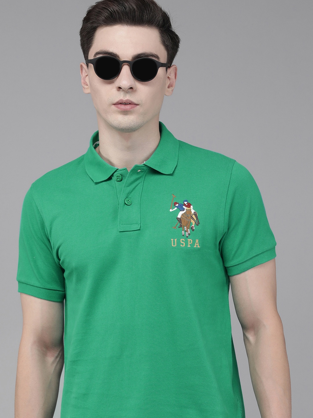 

U S Polo Assn Men Green Brand Logo Printed Polo Collar Slim Fit T-shirt