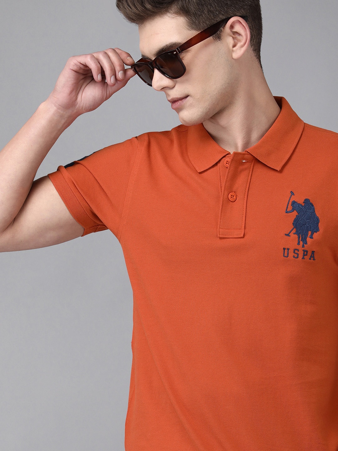 

U S Polo Assn Men Orange Solid Polo Collar Slim Fit Casual T-shirt