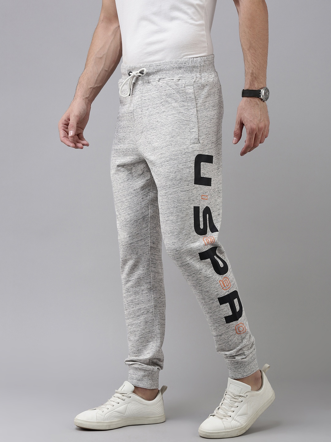 

U.S. Polo Assn. Denim Co. Men Grey & Black Printed Pure Cotton Joggers