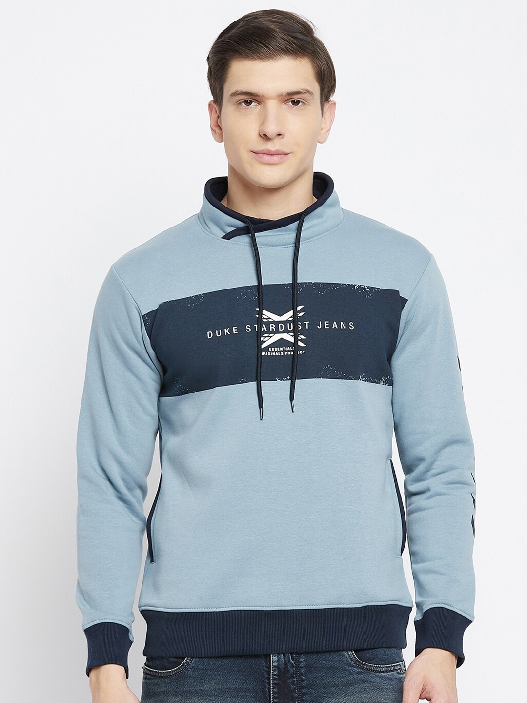 

Duke Men Blue & Navy Blue Printed Pullover