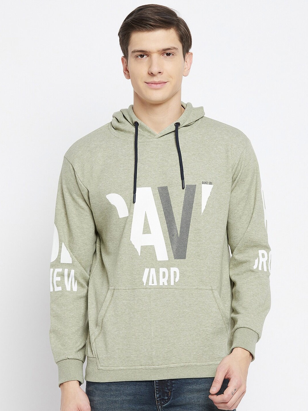 

Duke Men Green Printed Hooded Sweatshirt