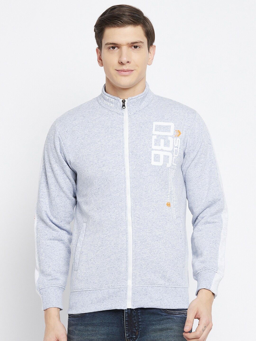 

Duke Men Blue & White Wool Front-Open with Zip Detail