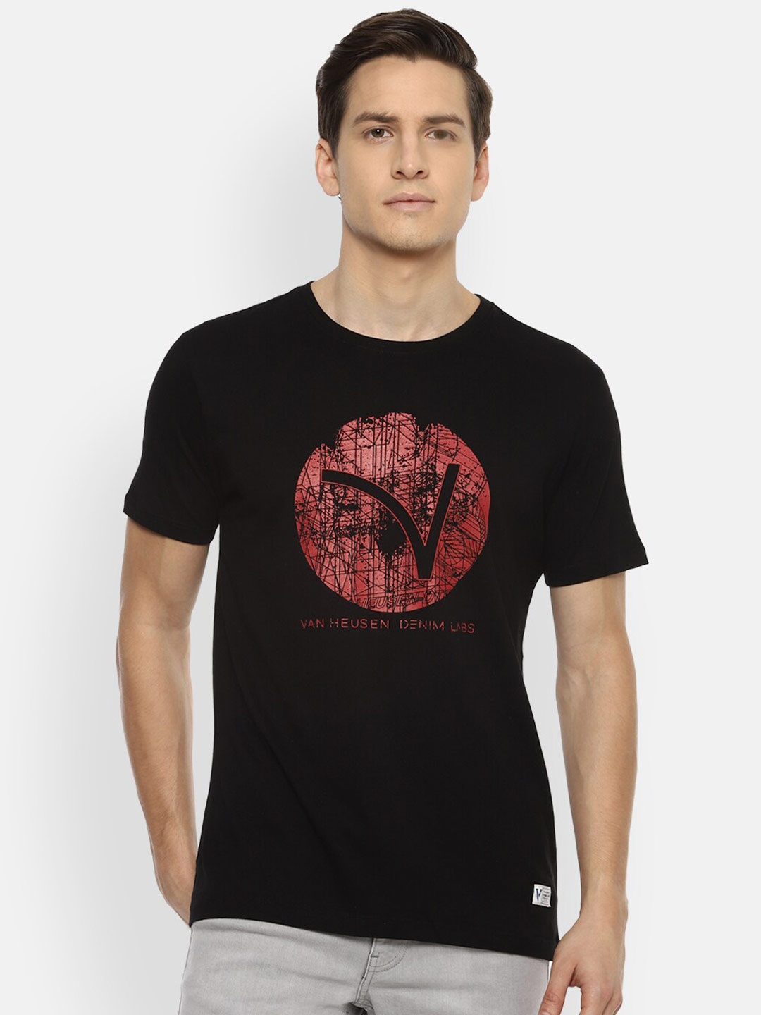 

VAN HEUSEN DENIM LABS Men Black Printed T-shirt