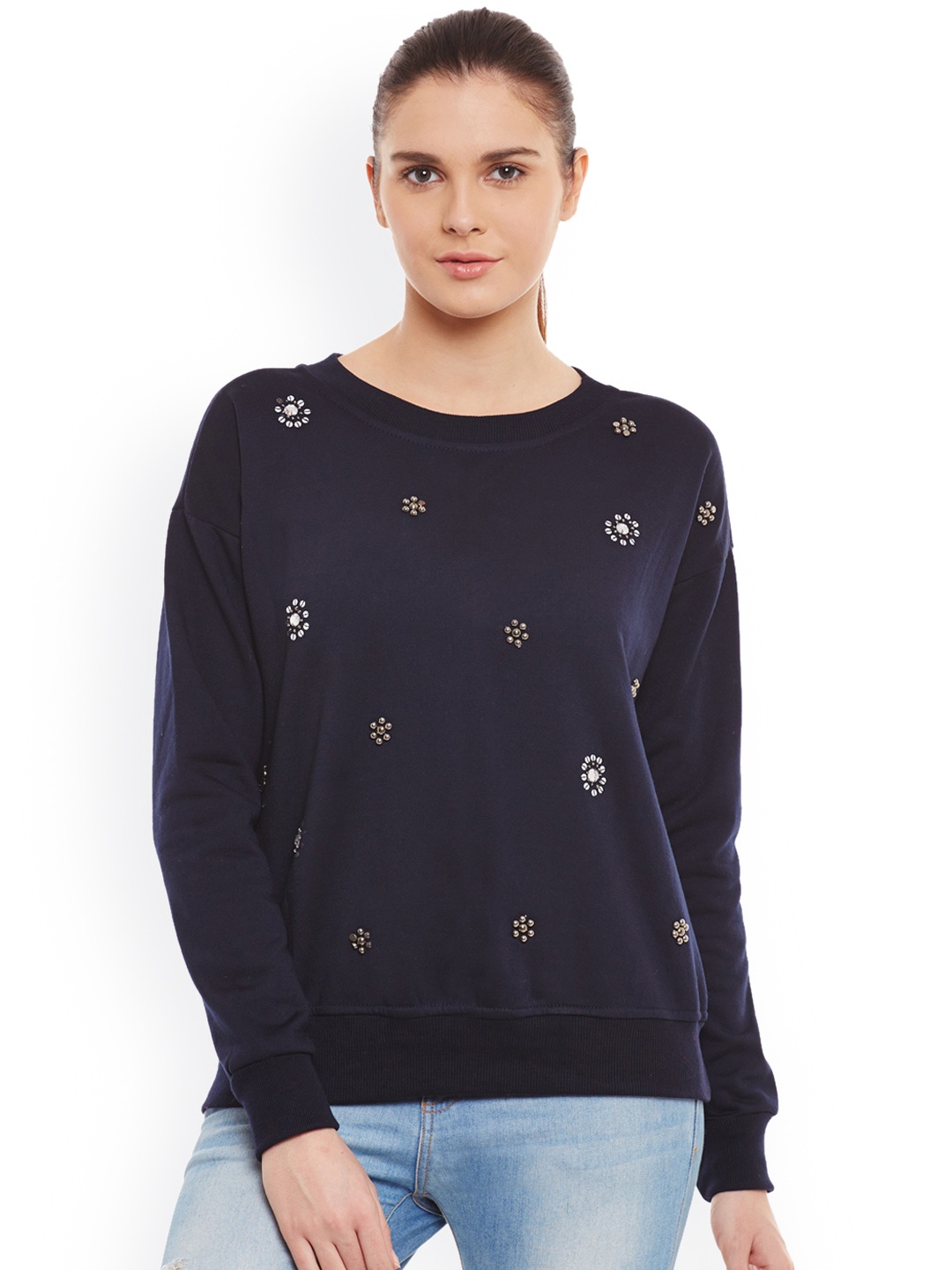 

Belle Fille Navy Embellished Sweatshirt, Navy blue