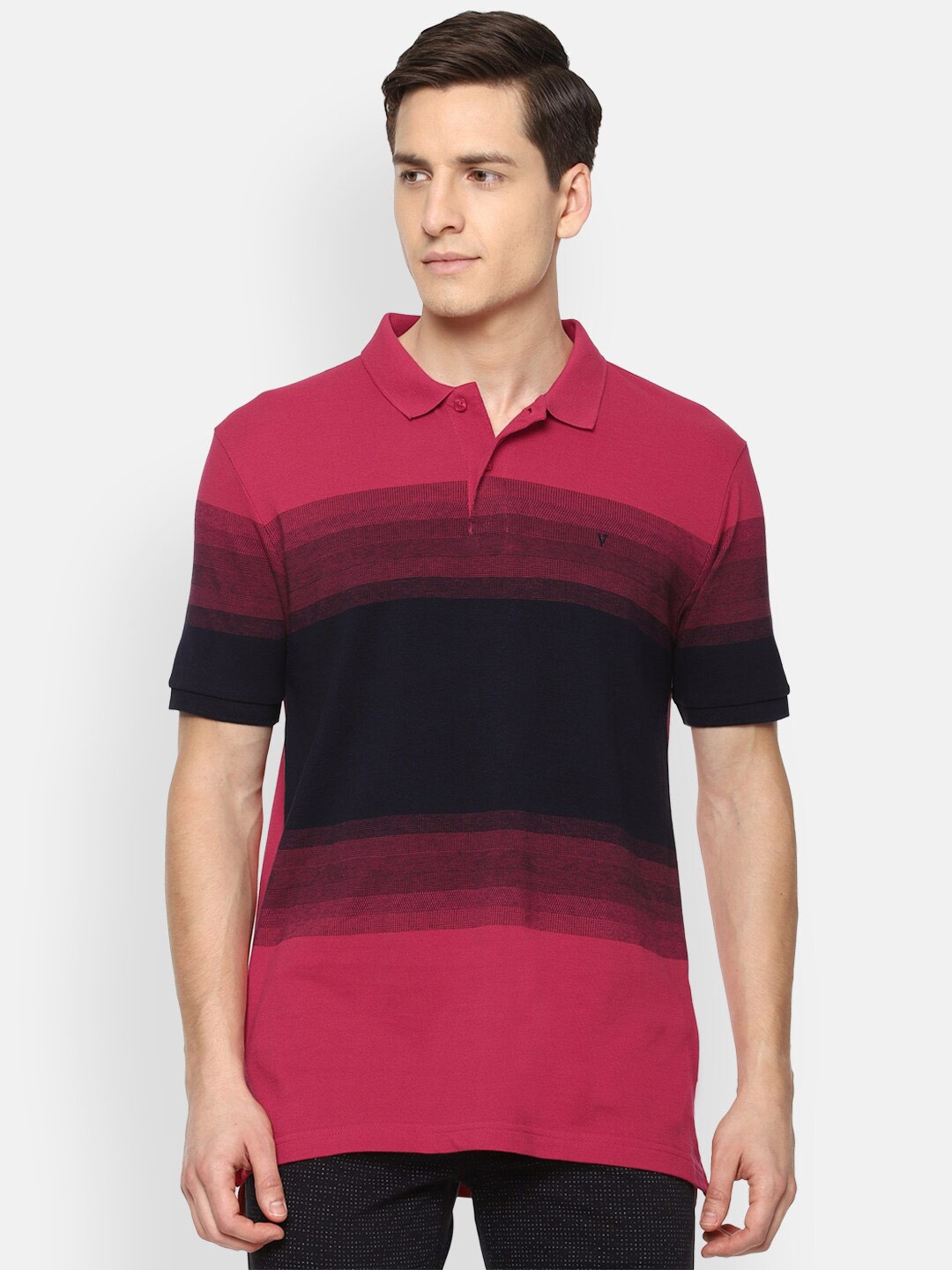 

Van Heusen Sport Men Maroon Colourblocked Polo Collar Pockets T-shirt