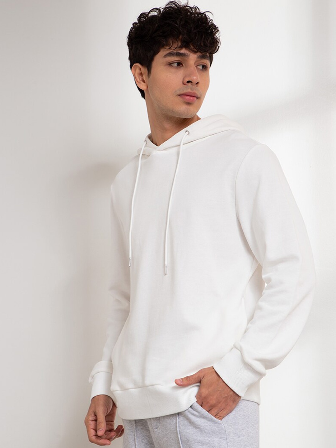 

ORIGIN BY ZALORA Men White Solid Organic Cotton Hoodie