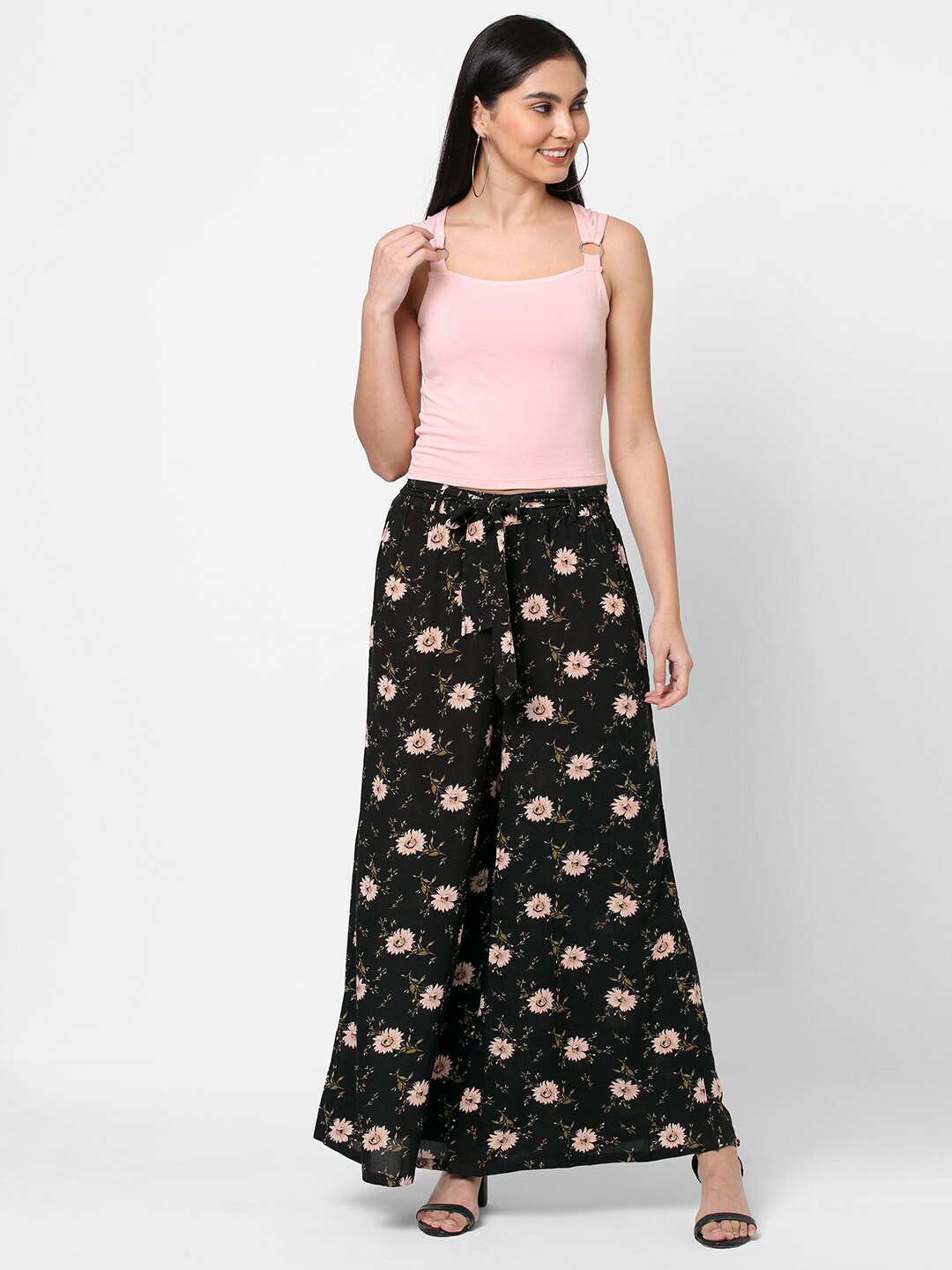 

PAPA BRANDS Women Peach-Coloured & Black Top with Palazzos