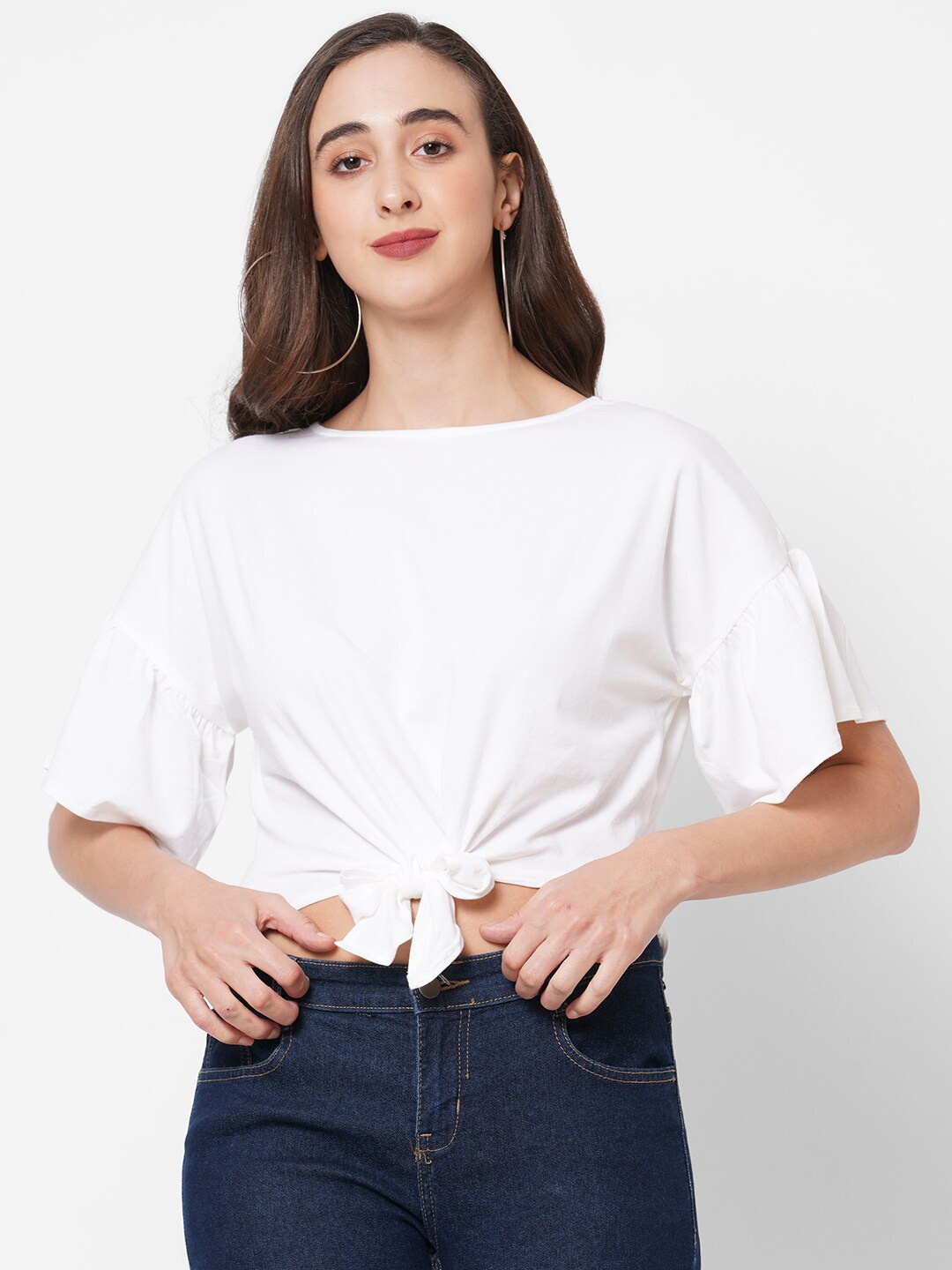 

PAPA BRANDS White Extended Sleeves Crop Top
