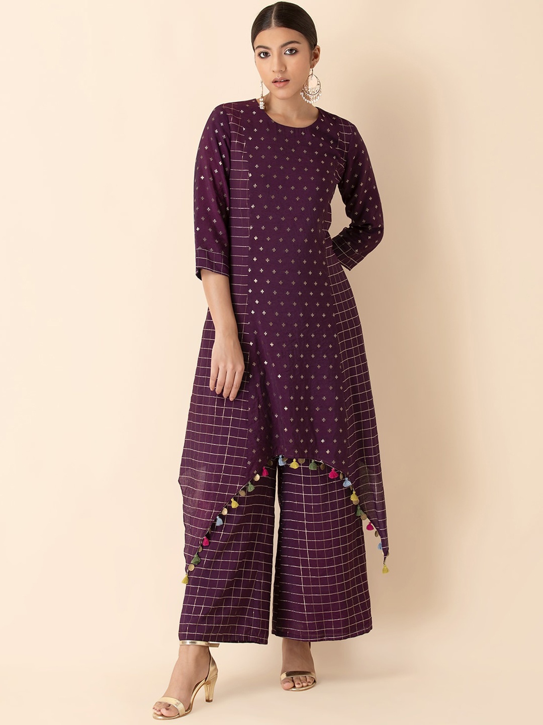 

Earthen BY INDYA Woman Purple Chanderi Silk High Low Kurta with Palazzos