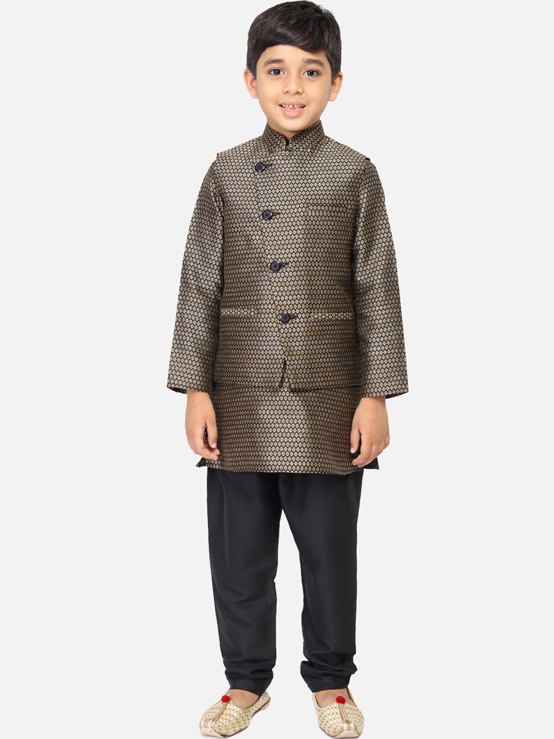 

TABARD Boys Black & Gold-Toned Woven Design Nehru Jacket