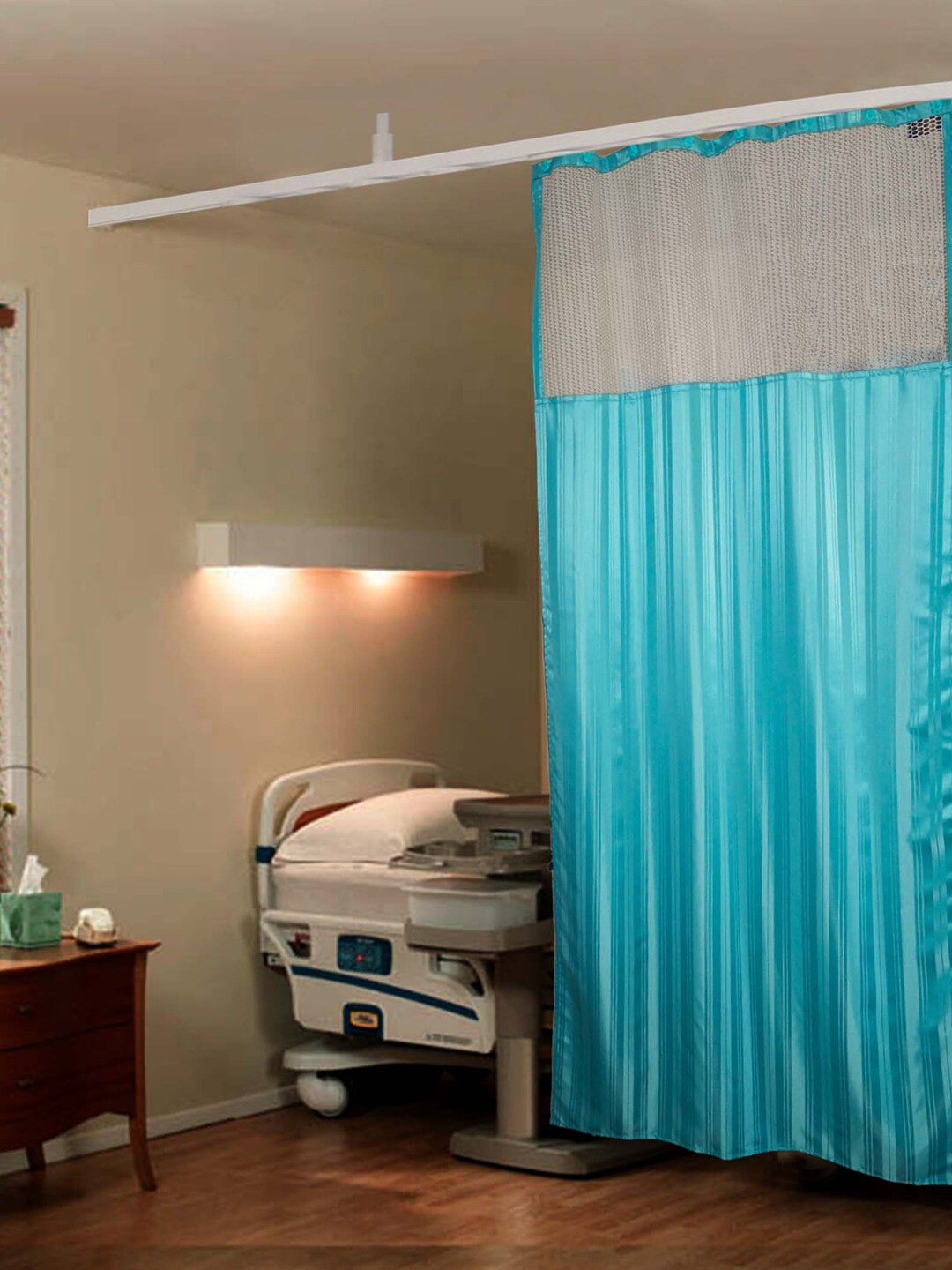 

Lushomes Green & Grey Striped Partition Net Hospital Bed Long Door Curtain