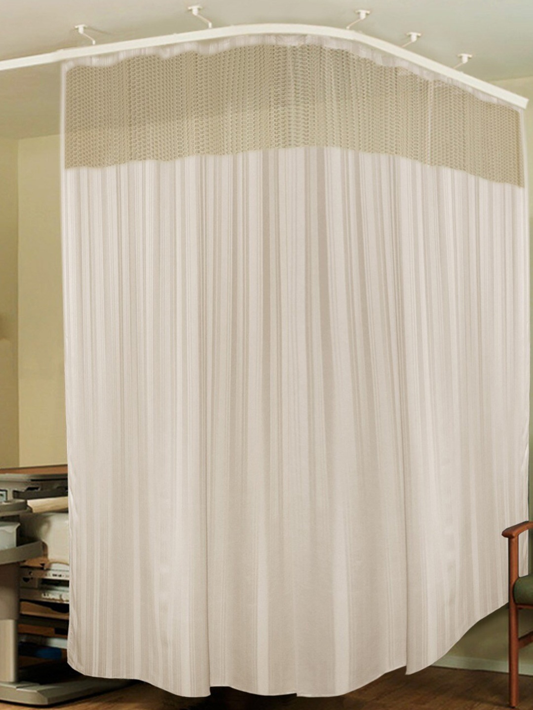 

Lushomes White Striped Long Hospital Curtain with 24 Eyelets & 24 C-hooks