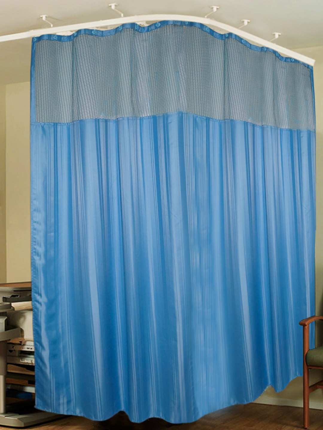 

Lushomes Blue Striped ICU Partition Net Hospital Long Door Curtain