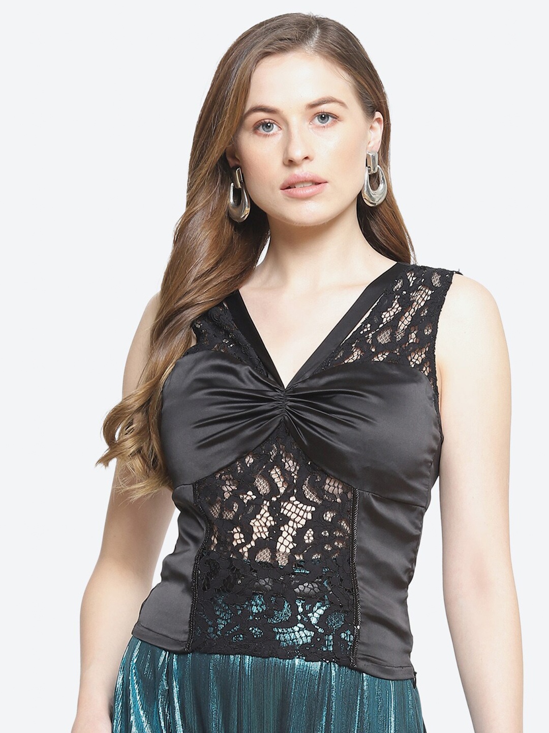 

radka Black Satin Crepe Crop Top