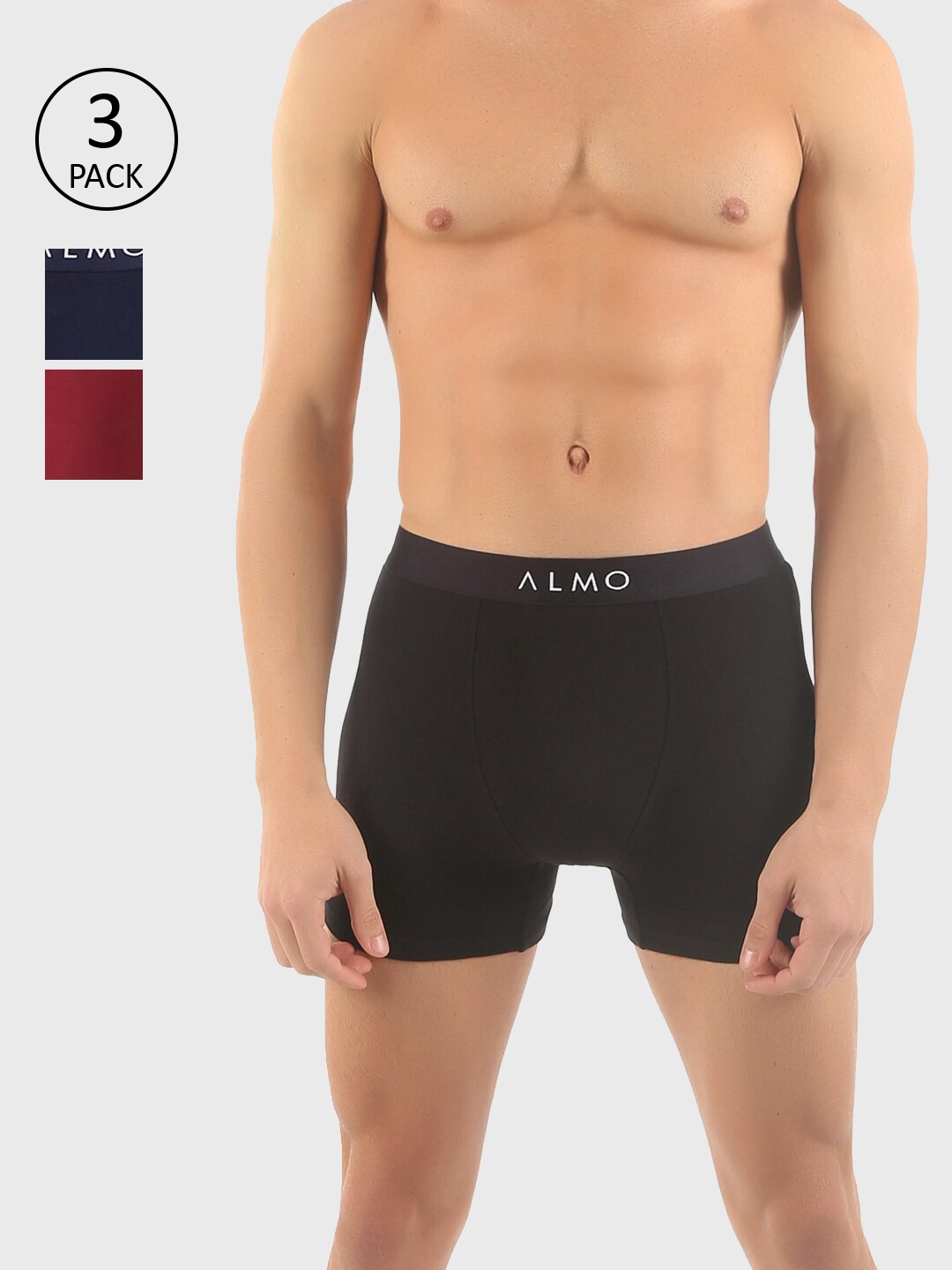 

Almo Men Pack of 3 Solid Organic Cotton Boxer Brief, Black