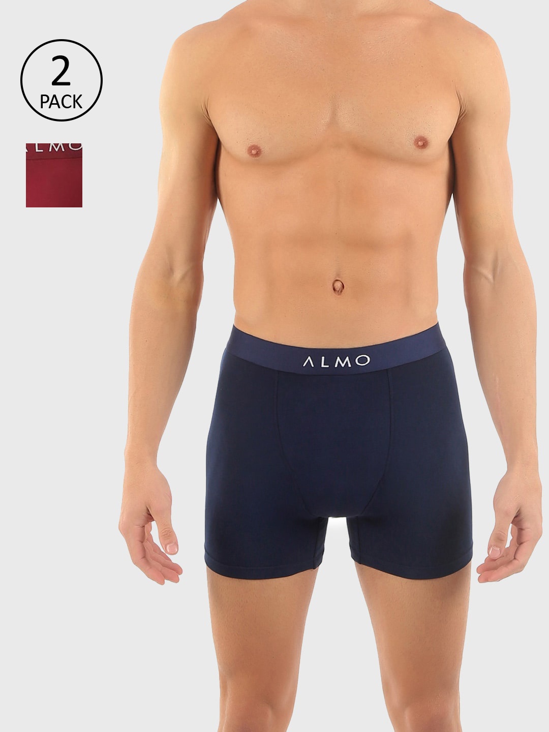 

Almo Wear Men Pack of 2 Solid Pure Cotton Trunks, Navy blue