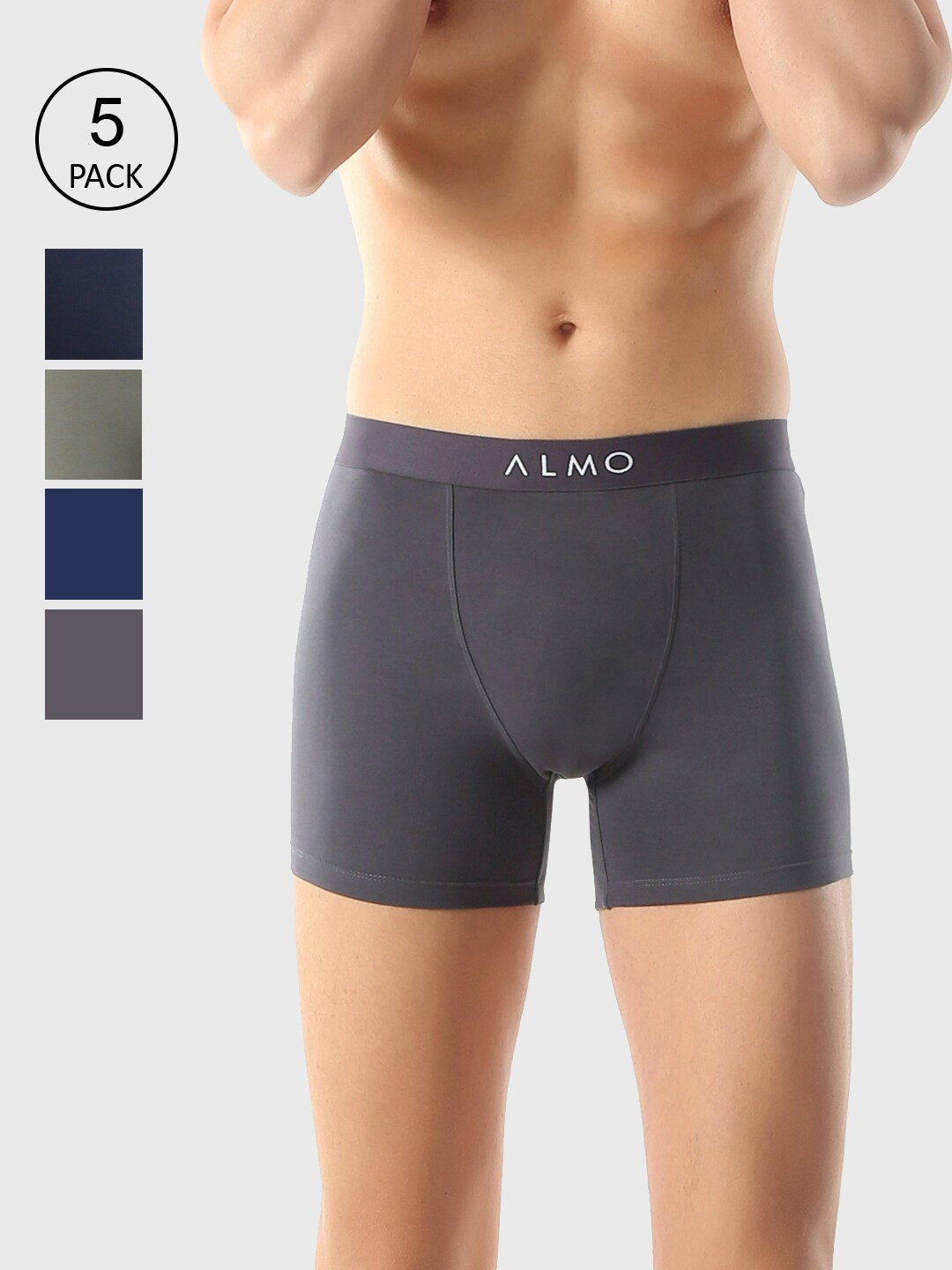 

Almo Men Pack of 5 Solid Organic Cotton Boxer Brief, Grey