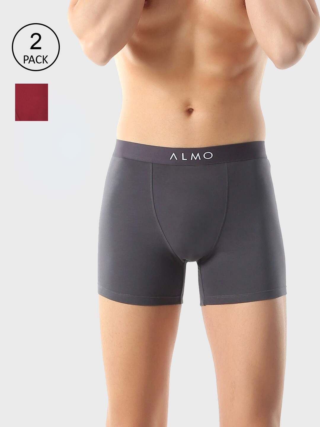 

Almo Wear Men Pack Of 2 Solid Organic Cotton Boxer Briefs OC201-BB-GR, Grey