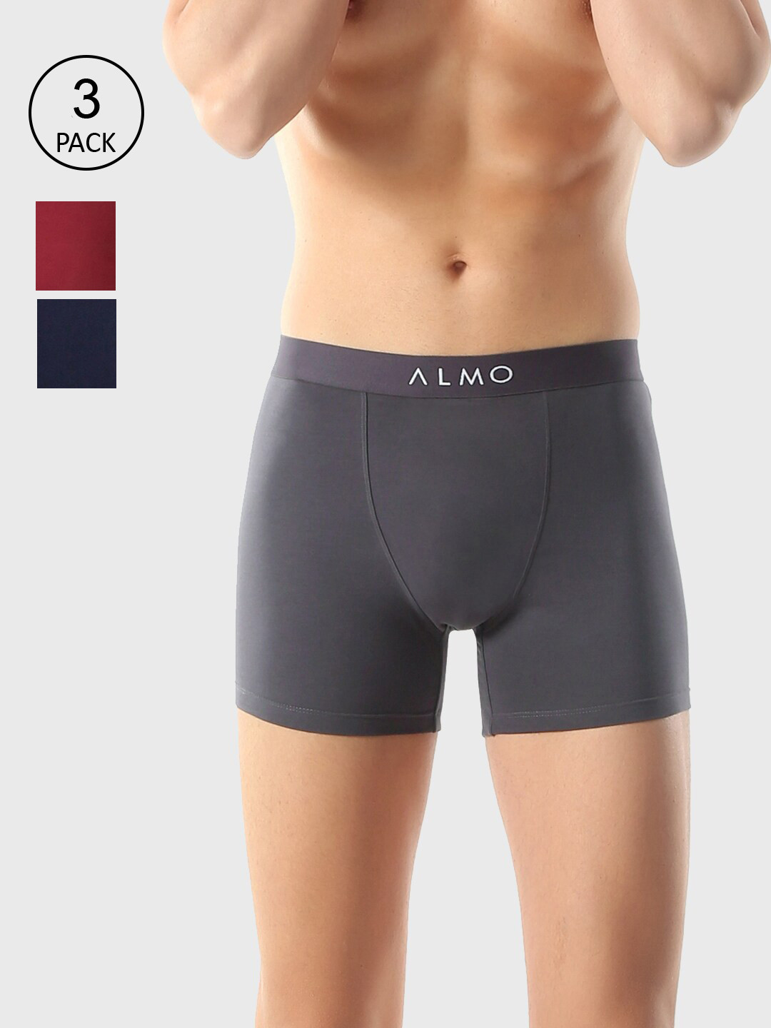 

Almo Wear Men Pack Of 3 Solid Organic Cotton Boxer Briefs OC201-BB-GBLR, Multi