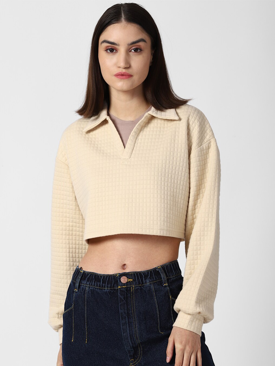 

FOREVER 21 Grey Striped Boxy Crop Top