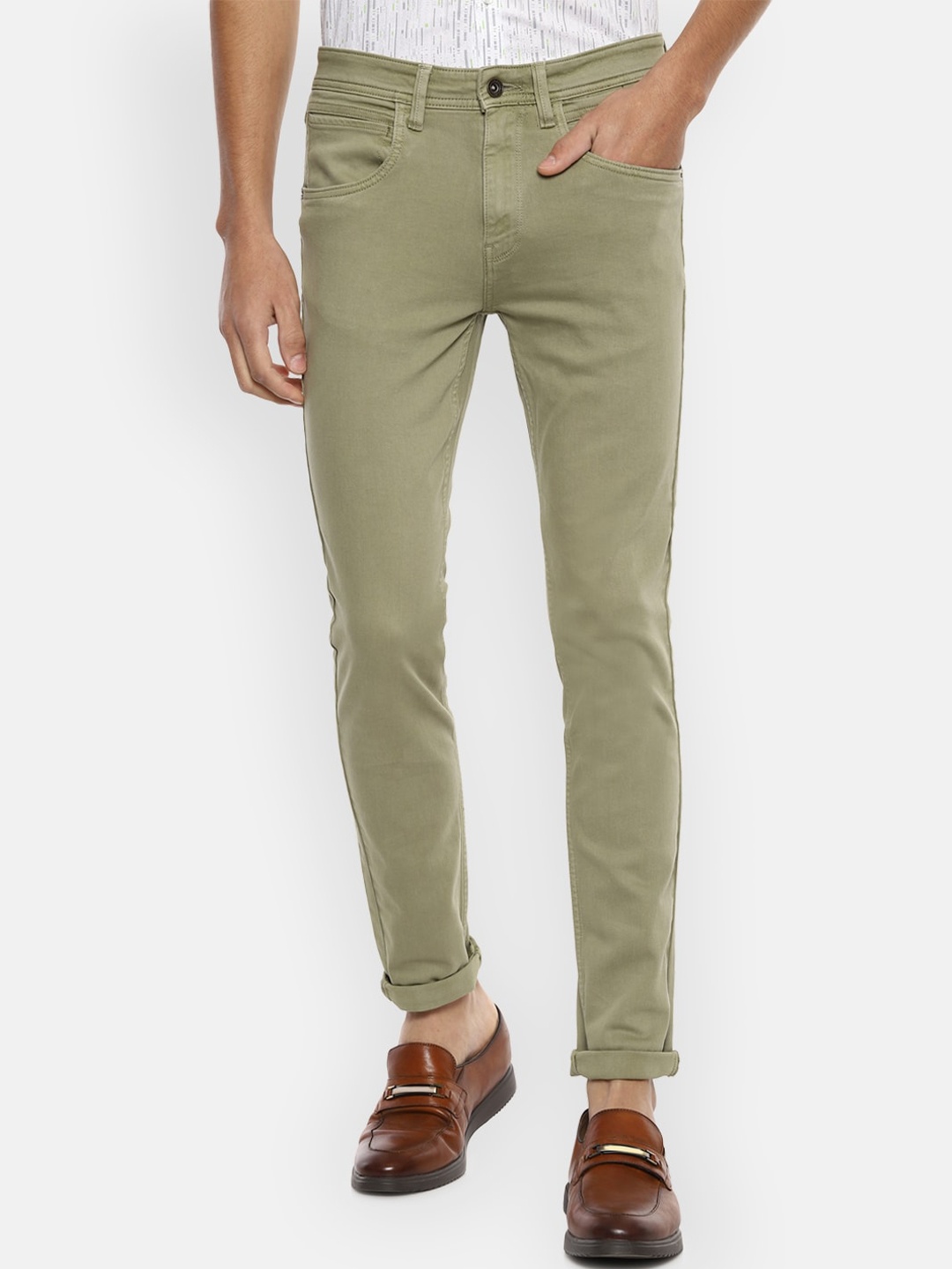 

VAN HEUSEN DENIM LABS Men Olive Green Skinny Fit Jeans