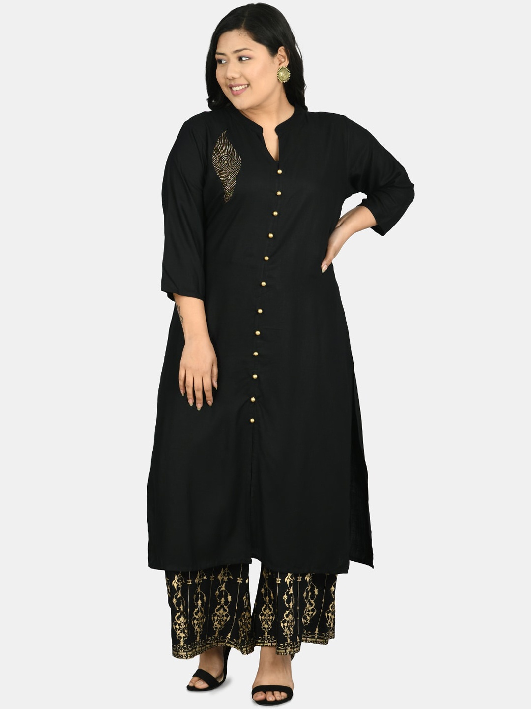 

PrettyPlus by Desinoor.com Women Black Kurta With Palazzos