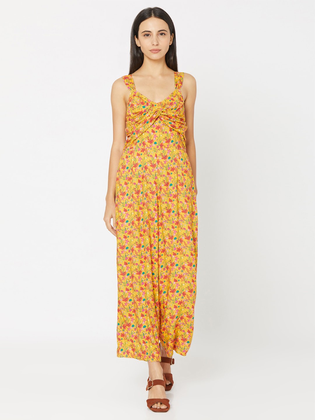 

SPYKAR Women Yellow & Pink Printed Basic Jumpsuit