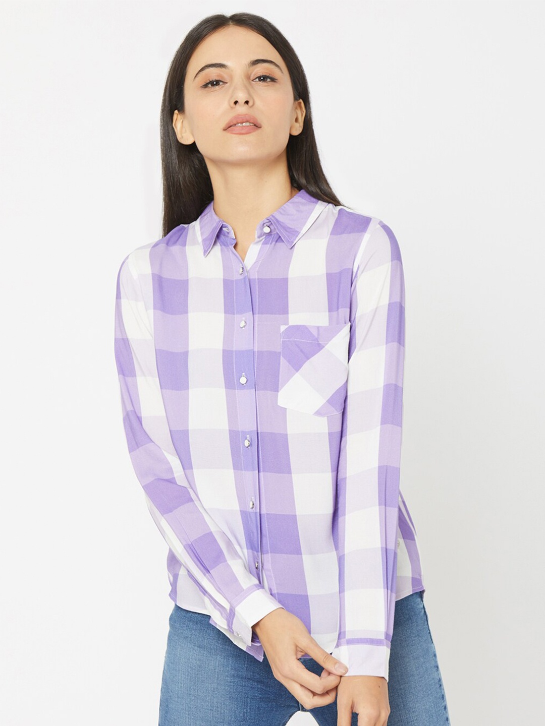 

SPYKAR Purple Checked Shirt Style Top