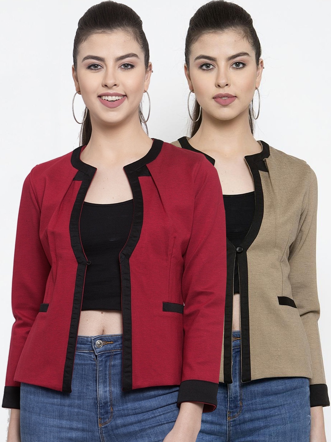 

armure Women Maroon Striped Lightweight Tailored Jacket