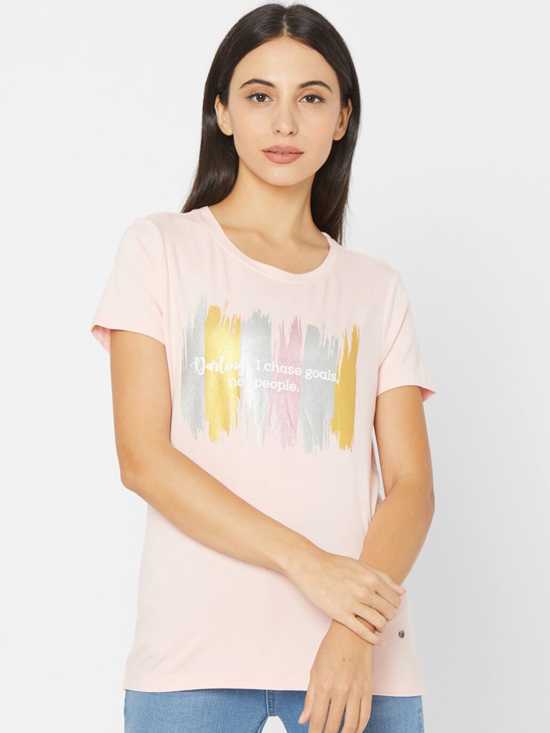 

SPYKAR Women Pink Printed T-shirt