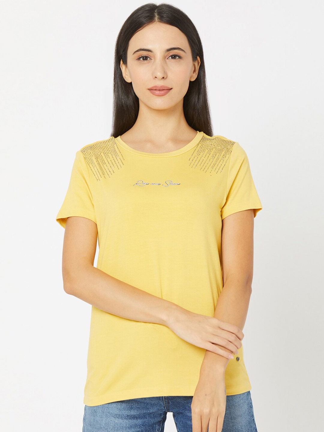 

SPYKAR Women Yellow T-shirt