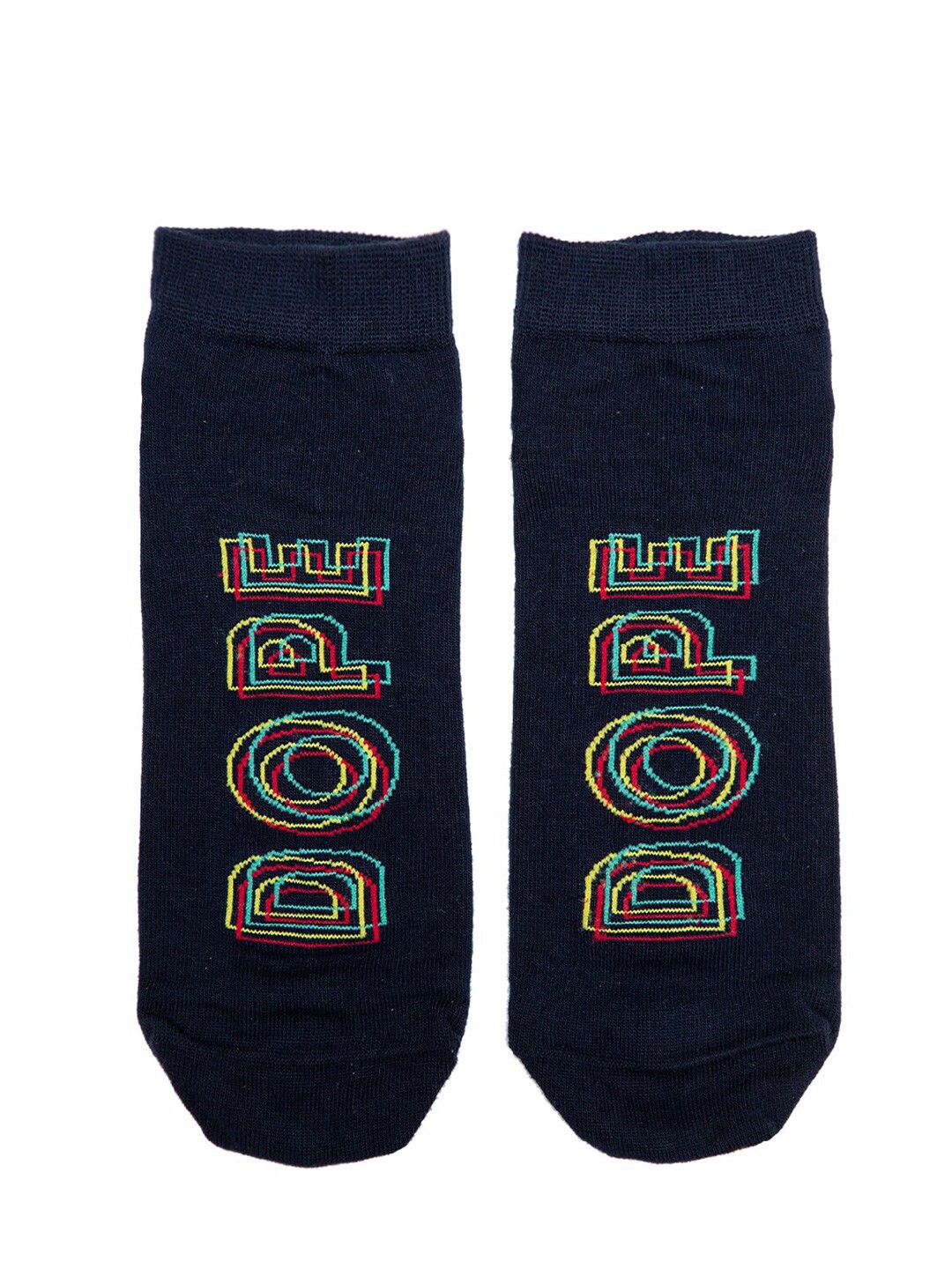 

Soxytoes Navy Blue & Yellow Patterned Ankle-Length Socks