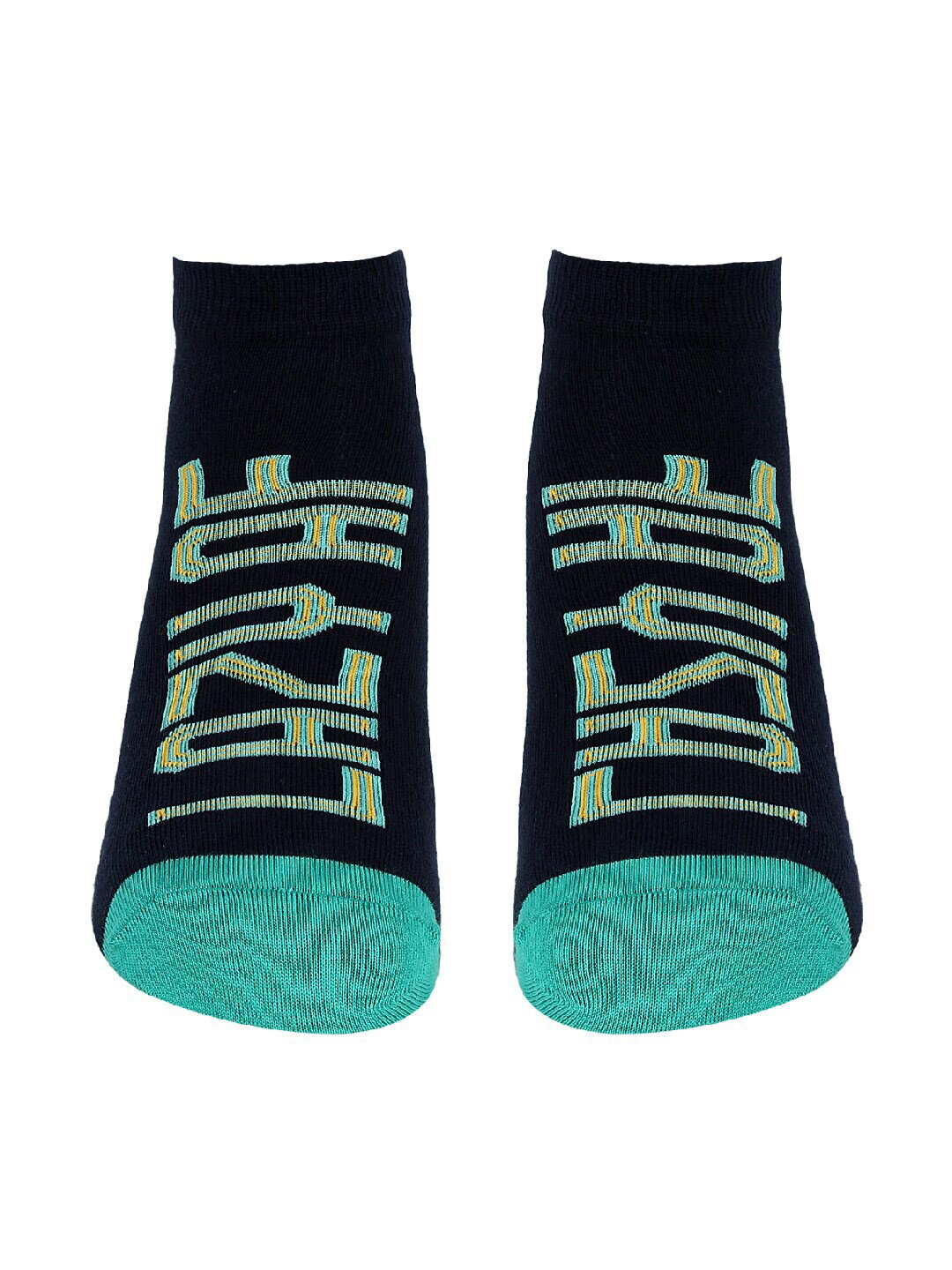 

Soxytoes Navy Blue & Sea-Green Patterned Ankle-Length Socks