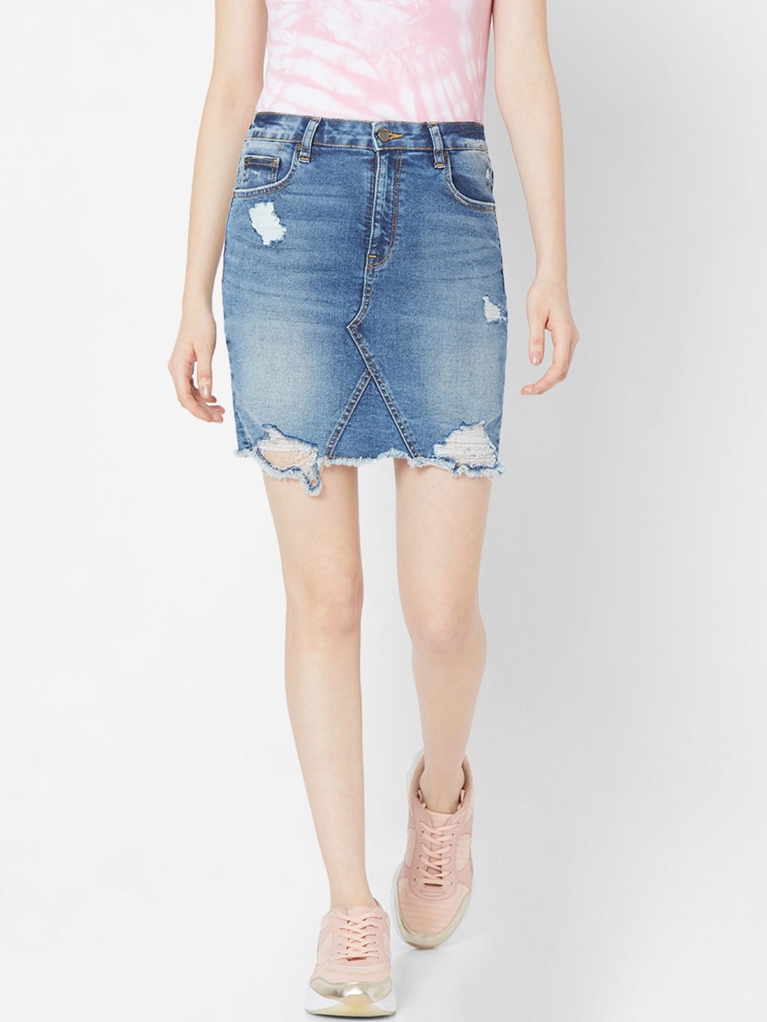 

SPYKAR Women Washed Blue Denim Mini Skirt