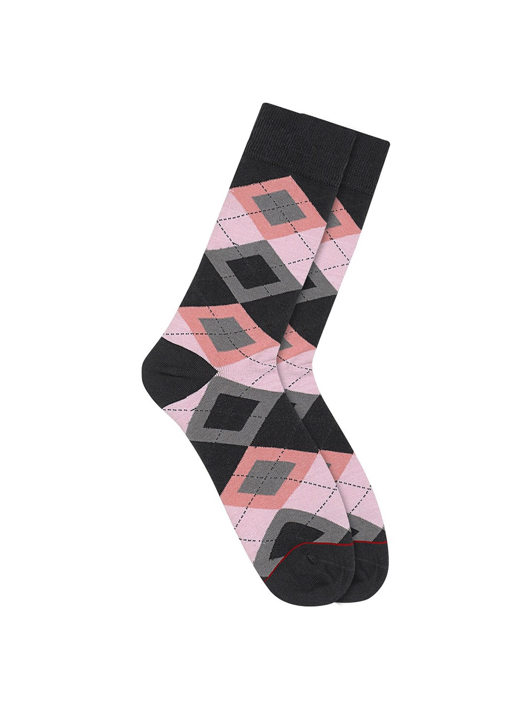 

Soxytoes Men Grey & Pink Patterned Calf-Length Socks