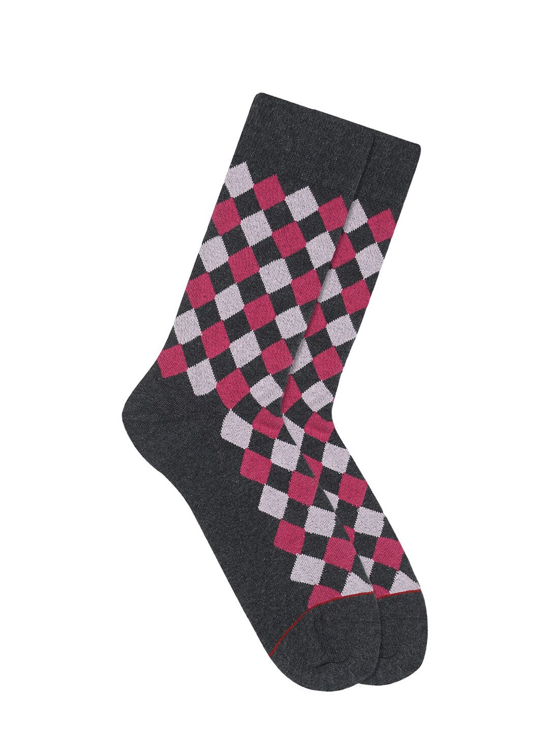 

Soxytoes Men Charcoal Grey & Magenta Patterned Calf-Length Socks