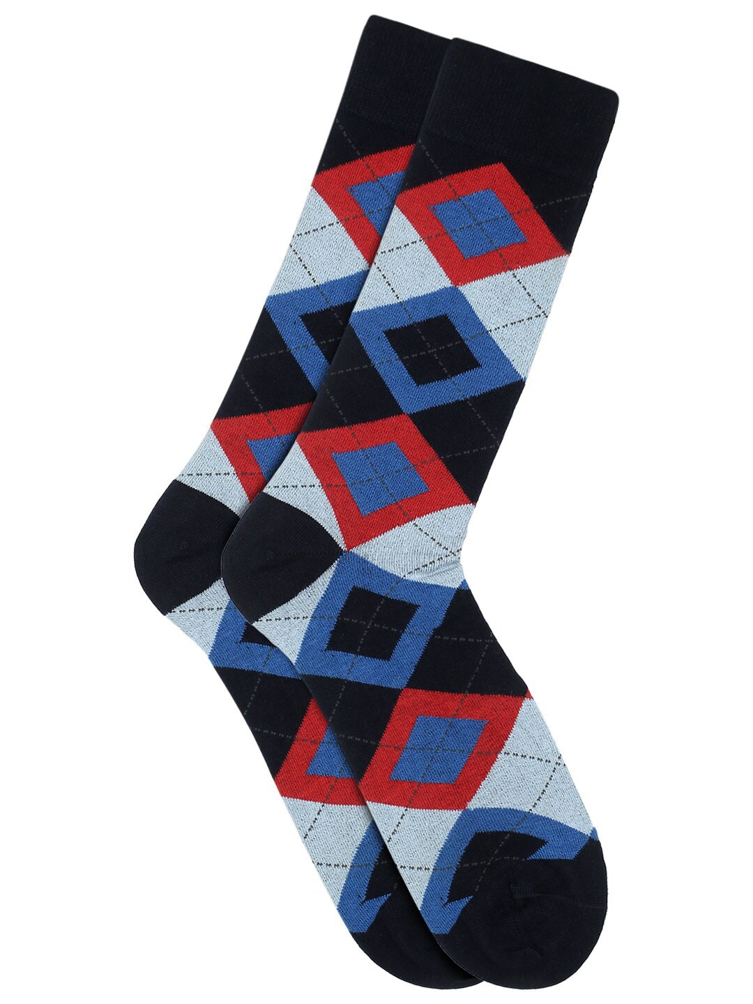 

Soxytoes Men Navy Blue & Red Patterned Calf Length Socks