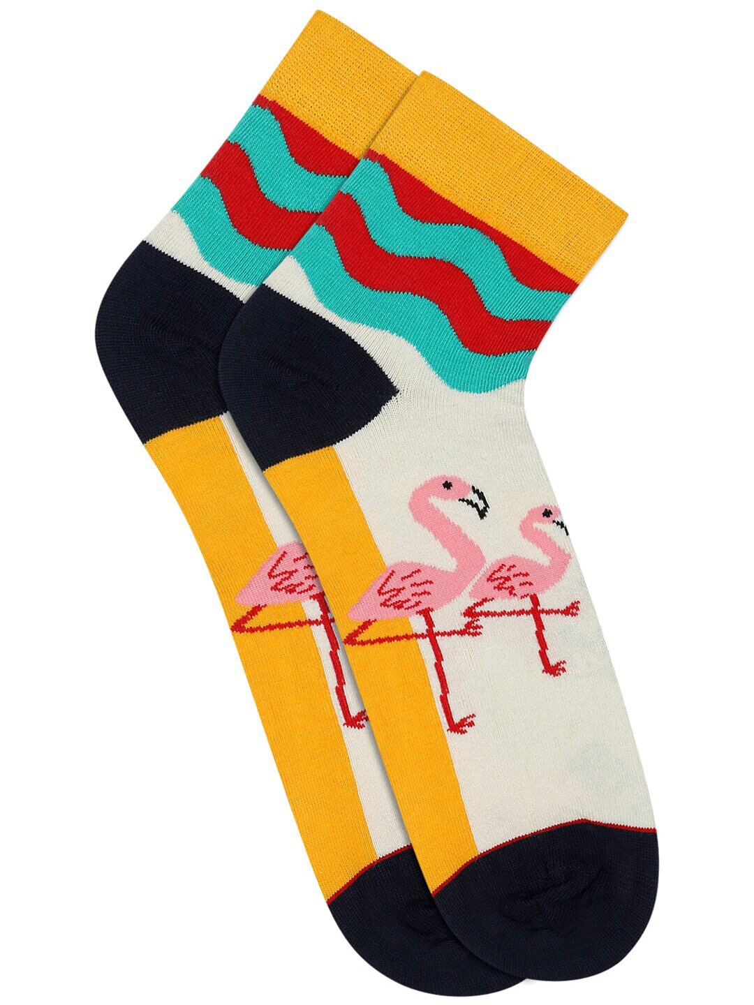 

Soxytoes Unisex Cream-Coloured & Yellow Patterned Pure Combed Cotton Ankle-Length Socks
