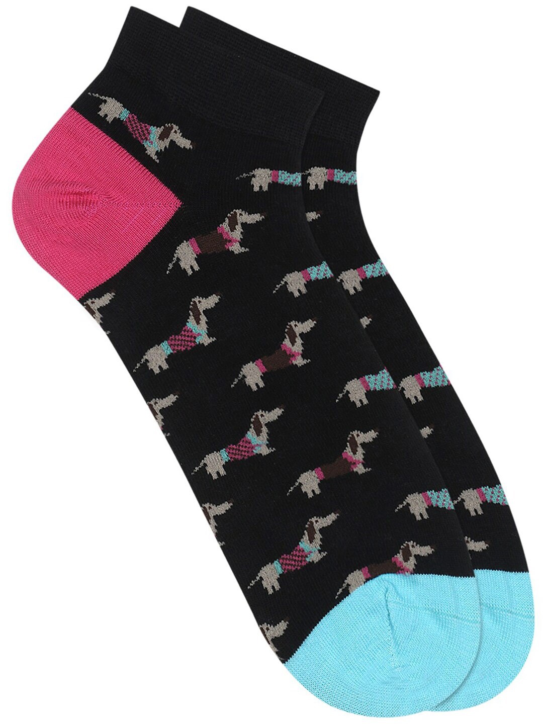 

Soxytoes Unisex Black & Pink Patterned Ankle-Length Socks