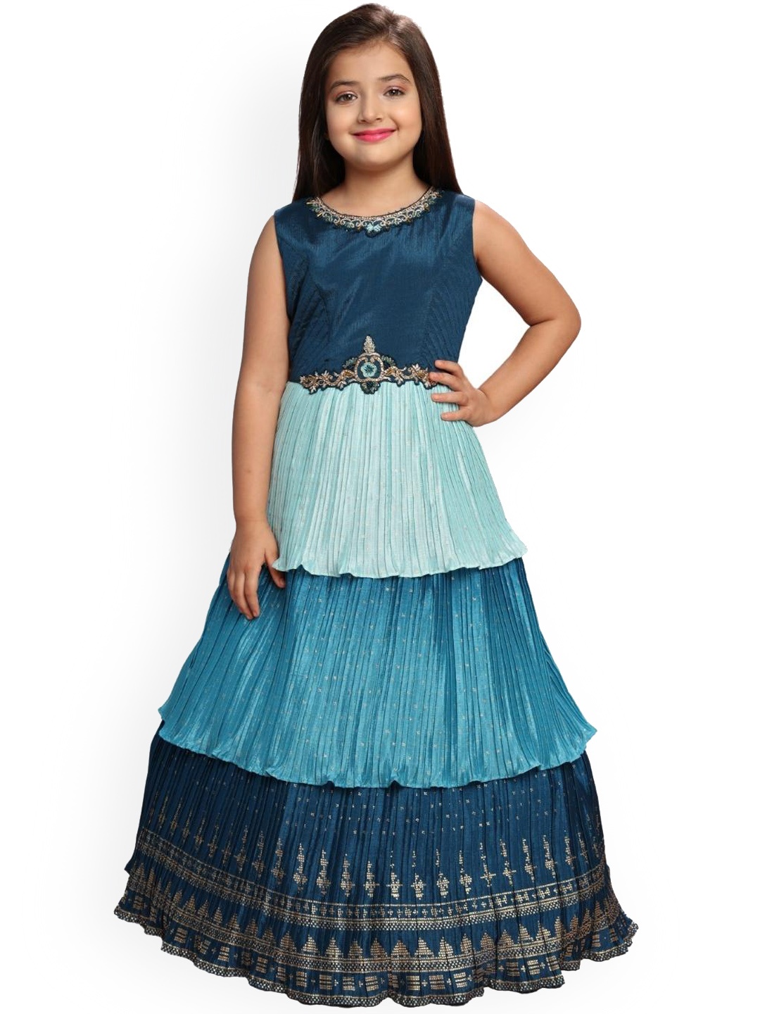 

BETTY Blue Colourblocked Ethnic Maxi Dress