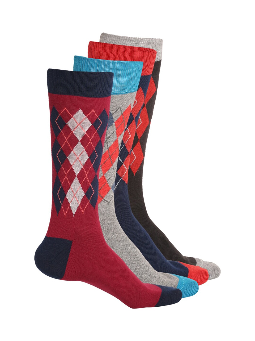

MUTAQINOTI Men Pack Of 4 Checked Full Length Antimicrobial Socks, Red