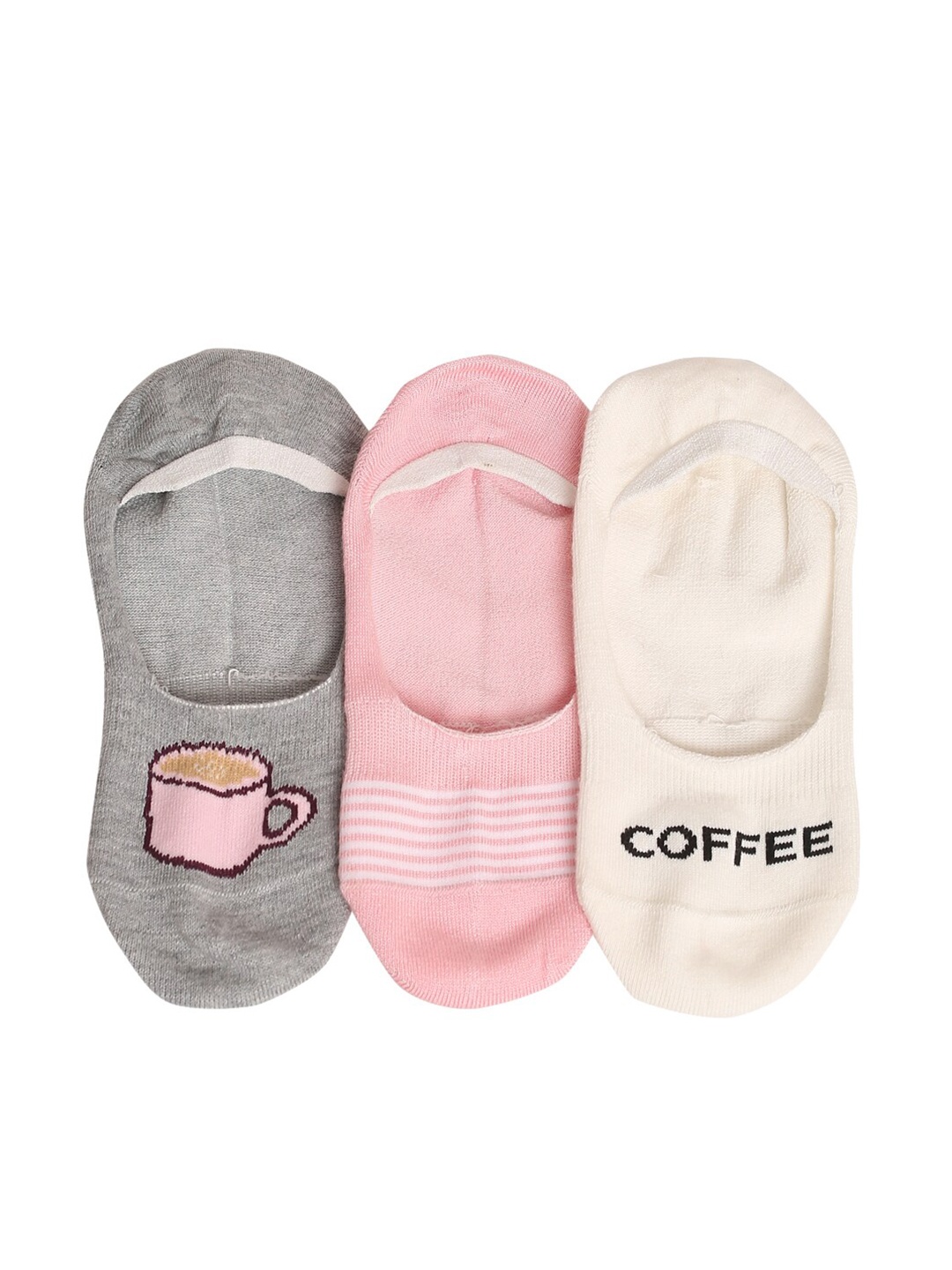 MUTAQINOTI Women Set Of 3 Multicoloured No Show Shoe Liner Socks, Multi